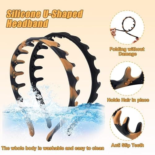 Fodeuxp Silicone U Shape Fashion Tooth Hair Comb Headband, 2025 New Zig Zag High Cranium Head Bands for Women's Hair Non Slip, Reversible Korean Headbands with Teeth (Amber, 1 Count (Pack of 1)) thumbnail 5