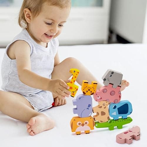 Montessori Toys for 2 3 4 Year Old Boys & Girls, Wooden Animal Stacking Blocks for Toddlers 1-3 – Building Blocks Game Stacking & Sorting Toys Ages 2-4 Toddler Birthday Gifts thumbnail 2
