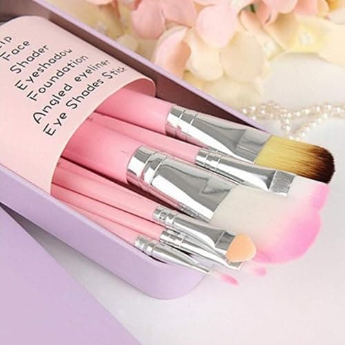Pimoys Children Makeup Brushes, 7Pcs Makeup Brush Set Foundation Eyebrow Eyeliner Brush Cosmetic Concealer Brushes for Kids Girls, Women trave - Pink with case thumbnail 5