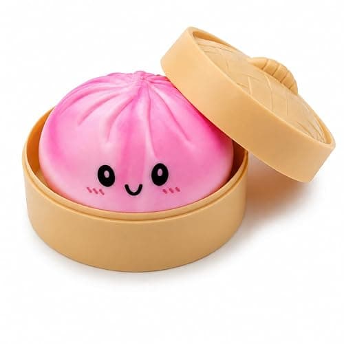 Crossunx Sweet Strawberry Scented Dumpling Squishies Stress Balls, Pink Tie-Dye Squishies Dumpling Fidget Sensory Toy with Food Steamer, Squeeze Dough Ball for Stress Relief, Stretchy Desk Toys Gift - Image 1