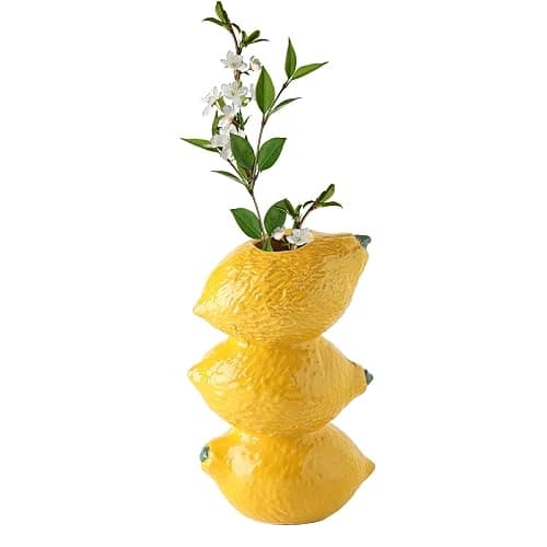 BestAlice Lemon Vase for Flowers Cute Ceramic Decorative Lemon Vase Vintage Inspired Lemon Vase Creative Fruit Lemon Flower Arrangement for Home Kitchen Decorations (Yellow, 4.7x7.3in), 230307MQ02 - Yellow - 4.7x7.3in - Image 1