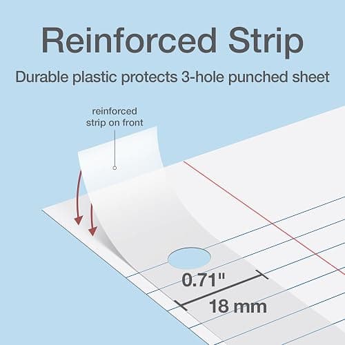 Oxford Reinforced Filler Paper, 8.5 x 11 Inch, College Rule, 3 Hole Punched, Lined Loose Leaf Paper for Ring Binders, 100 Sheets, White (1002097) thumbnail 3