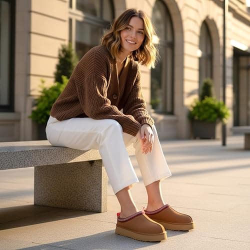 KIDMI Genuine Suede Platform Slippers for Women Fuzzy Winter Warm Shoes Indoor Outdoor thumbnail 8