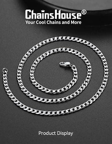 ChainsHouse Stainless Steel Cuban Link Chain Necklace for Men Women, Black/14K Gold Plated Flat Cuban Chain, 4mm/6mm/9mm/13mm Width Hip Hop Jewelry Mens Cuban Chain, 14"-30" Length-with Gift Box thumbnail 3
