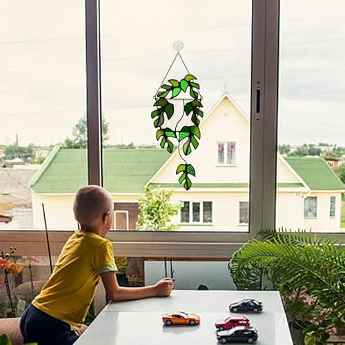 BOXCASA Stained Glass Window Hanging - Handmade Monstera Leaf Suncatcher for Plant Lovers,Plant Gifts for Women,Grandma,Mother's Day,Christmas thumbnail 7