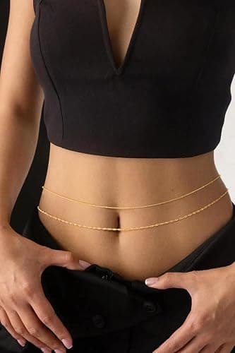 SUFOPE Gold Waist Chain for Women Dainty 14K Gold Plated Layered Belly Chain Adjustable Bikini Belly Beads for the Waist Waterproof Beach Accessories Body Chain Jewelry for Gifts thumbnail 2