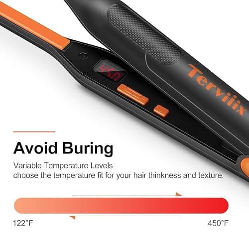 Terviiix Small Flat Iron for Short Hair, Temperature Adjustable Pencil Flat Iron Fast Heat Up, 3/10 Inch Beard Straightening Iron Dual Voltage with Tourmaline Ceramic Plates, Auto Shut Off thumbnail 2