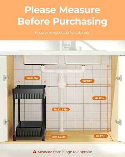 Sevenblue 3-Pack 2-Tier Under Sink Organizers with Sliding Drawers | Multi-use kitchen & bathroom storage, 12.8 inch black cabinet organizer, space-saving sliding drawer design. thumbnail 8