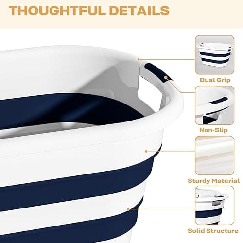 43L(11.5Gallon) Collapsible Laundry Baskets plastic, Pop Up Laundry hamper/Storage Container, Foldable Laundry Basket with Large Capacity,Sturdy,Space Saver (Blue, 2 Packs) thumbnail 6