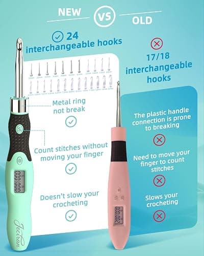 Jeciran Upgraded Light Up Counting Crochet Hook Set,Light&Counter,24-in-1 | Ergonomic anti-slip grip with LED illumination, real-time row tracking,and smooth interchangeable heads for arthritic hands. thumbnail 3