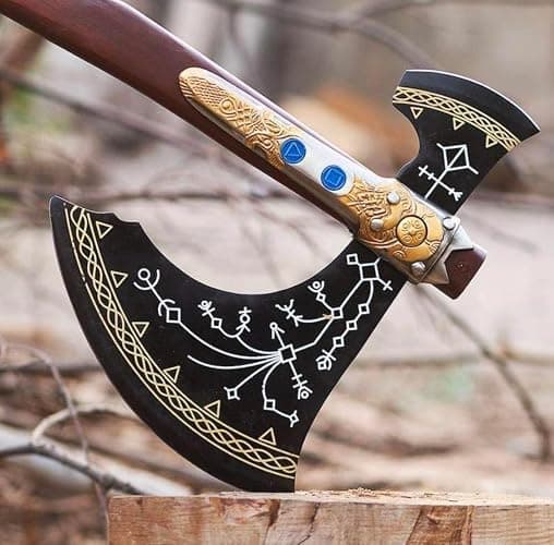 Dark Warrior | Handmade Kratoss Viking Axe Cosplay Viking Replica GOWAxe, Axes Berserker Large Norse Axes,Scandinavian Double Headed Axe Functional Viking Battleax Norse Mythology thumbnail 4