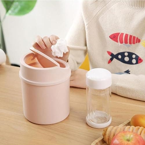 Bin Bedroom Waste Paper Paper Rubbish Trash Can Square Small Swing Top Desktop Kitchen Bathroom Garbage Dustbin Basket Bins With Lid Plastic Waste Bin Bins Bedroom Round Matte Minimalist (Pink) thumbnail 5