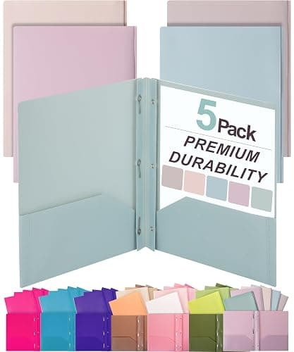 Mr. Pen- Plastic Folders with Pockets and Prong, 5 Pack, Muted Pastel Colors, Pocket Folders with Prongs and Fasteners, 2 Pocket - Image 1