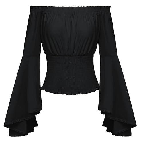 SCARLET DARKNESS Damen Renaissance Trachtenbluse Schulterfrei Gesmokte Mittelalter Shirt - Image 1