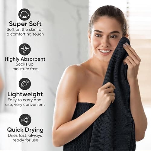 HOMEXCEL Waffle Bath Towels Set 4 Pack, Premium Microfiber Bathroom Towels, Lightweight, Highly Absorbent and Quick Dry Towel for Bathroom, Gym, Shower, Hotel, and Spa, 30 x 60 Inch, Black thumbnail 3