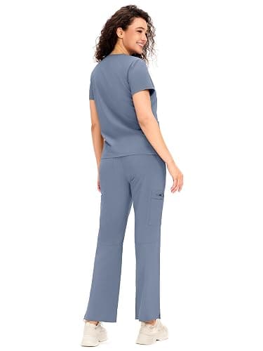 COZYFIT Scrubs for Women - V Neck Top & Cargo Straight Pants 12 Pockets | Water Resistant, Side-Slit Hem, Easy Care, Workday Utility, For Nurses, Clinics, Long Shifts, Daily Medical Uniforms thumbnail 2