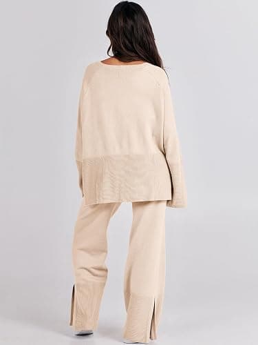 ANRABESS Womens 2 Piece Outfits Oversized Knit Sweater Set Wide Leg Pant Cozy Lounge Matching Pajama Sets 2025 Trendy Clothes thumbnail 5