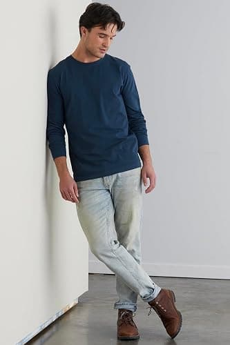 Fair Indigo Men's Organic All-Cotton Long Sleeve Crew Neck T-Shirt thumbnail 3