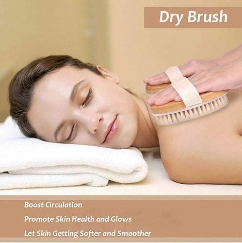 TEMEAYE Dry Brushing Body Brush Sets Wooden Handle Combined with Medium Strength Natural Bristles Gentle Exfoliator Remove Cellulite Lymphatic Drainage Makes the Skin of the Entire Body Softer thumbnail 4