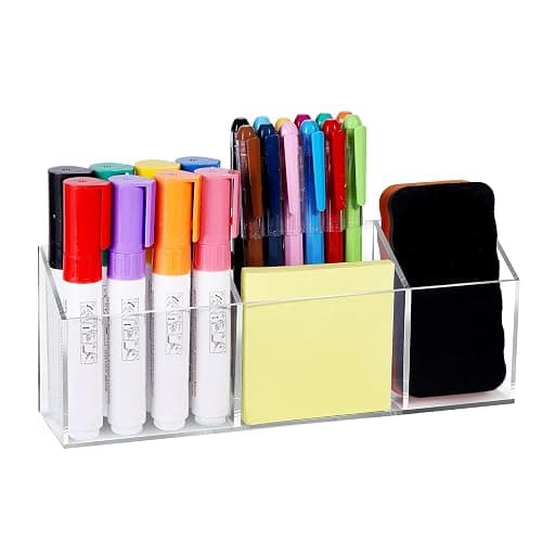 Ameceres Magnetic Pen Holder Classroom Organization Acrylic Marker Holder for Whiteboard Refrigerator Locker Accessories Pencil Dry Erase Marker Basket (3 Compartments * 1) - Image 1