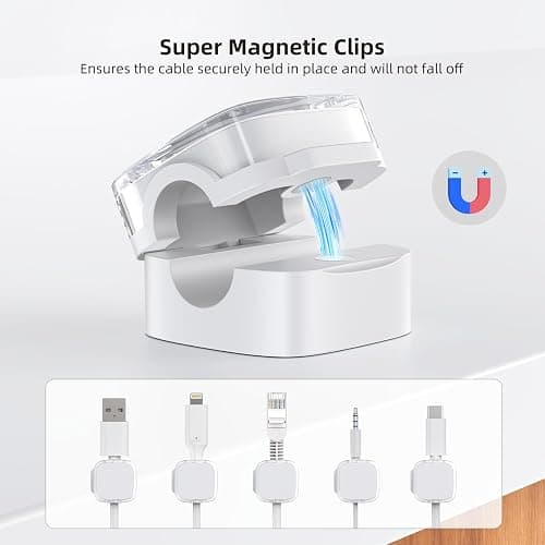 TIKIWIK Cord Holder, 6 Pack Magnetic Cable Clips, Strong Adhesive Cord Holder for Nightstand Desk Organizer Kitchen Appliances Car Wall Office Phone Wire Keeper, Clear White thumbnail 6