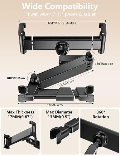 BKWITY Tablet Holder for Car Headrest, ipad Car Holder Back Seat [3 in 1 Extension Arm], 360° Rotating Adjustable Road Trip Essentials for 4.7-11" iPad Pro, Air, Mini, Galaxy, Fire thumbnail 4
