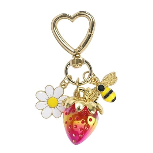 SIGZKK Cute Cherry Strawberry bag charms keychain purse accessories charm for women handbags Kawaii Flower Car Key Chain thumbnail 2