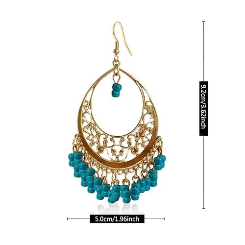 KVANU Handmade Creative Colorful Bohemian Chandelier Teardrop Bead Dangle Drop Earrings Ethnic Gypsy Beads Tassel Hoops Earrings for Women thumbnail 2