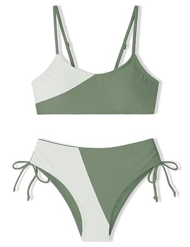 FoWear Girls Swimsuits Bikini Set 2 Pieces Color Block Bikini with Adjustable Shoulder Strap Girls Bathing Suit 7-16Y - Image 1