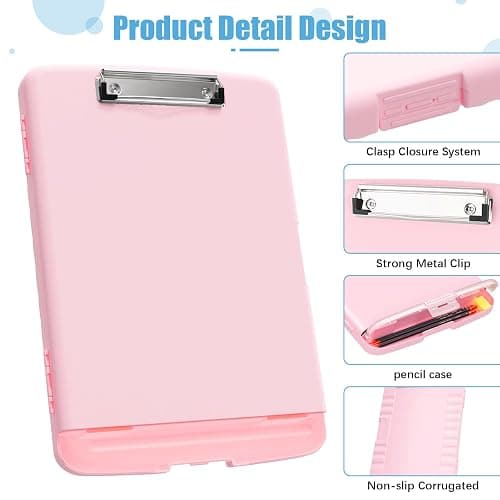 Hongri Clipboard with Storage with Pen Holder, Folder Nursing Clip Board 8.5 x 11 Foilo-Side Opening, High Capacity, Light Weight for Teachers, Classroom. Size 14 x 9.6 x 1.2 in(Pink) thumbnail 4