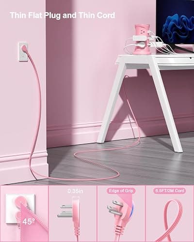 Tower Power Strip Surge Protector with 12 Outlets 3 USB Ports(2 Type C), 6.5 FT Ultra Flat Extension Cord with Multiple Outlets, Flat Plug Outlet Extender with Screw Wall Mount for Home Office Dorm thumbnail 4