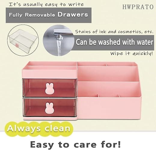 YUTAOWH Makeup Organizer with Drawers, Cosmetic Storage for Dresser Vanity and Bathroom Countertop, Beauty Holder for Lipstick Brush, Skincare Organizer for Brushes, Lotions, Lipstick (Pink) thumbnail 6