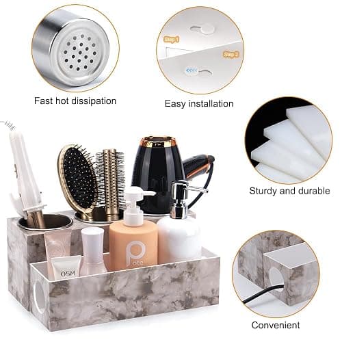 GFWARE Marble Hair Tool Organizer - Bathroom Vanity Storage for Hot Tools, Hair Dryer, Curling Iron, Flat Iron & Straightener thumbnail 7