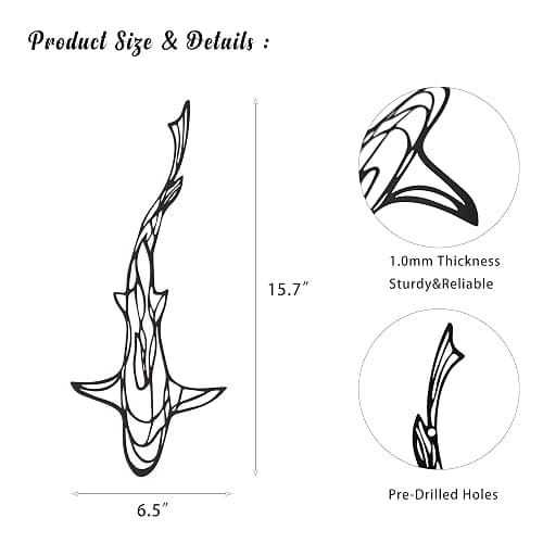 Abstract Shark Wall Art – 15.7x6.5 Inch Metal Fish Wall Decor for Coastal, Nautical, and Beach Themes – Perfect Shark Gifts for Home & Garden thumbnail 2