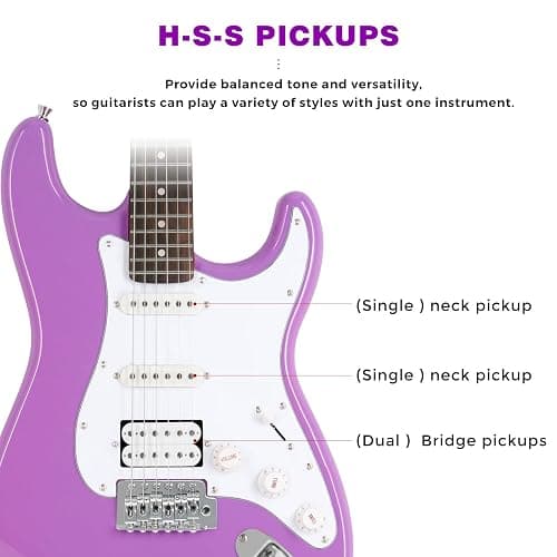 EASTROCK Electric Guitar 39" Full Size Solid Body Electric Guitar Kit for Beginner Girls & Adults with 10w Amp, Bag, Capo, Shoulder Strap, String, Cable, Picks, (Right-Handed, Purple) thumbnail 4