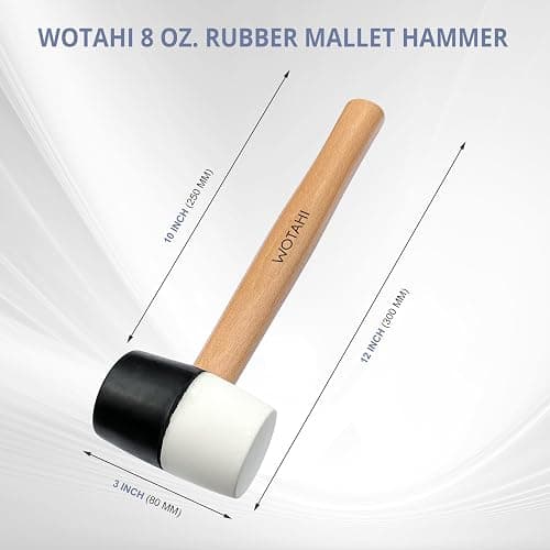 WOTAHI 8 Oz. Rubber Mallet Hammer with White and Black Double-Faced Soft Head, Hardwood Handle Small Hammer for Woodworking, Flooring, and Tile thumbnail 3
