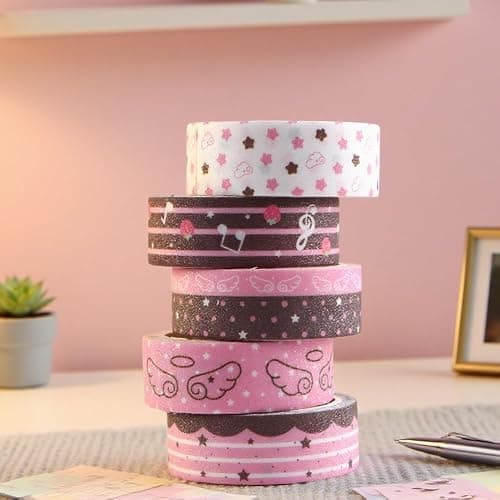 5Rolls Pink Strawberry Musical Note Glitter Washi Tape Set Decorative Star Masking Tapes Bulk Cute Washi Sticker for Journaling Kawaii Sparkling Scrapbook Tape Supplies for Craft Scrapbooking Journal thumbnail 3