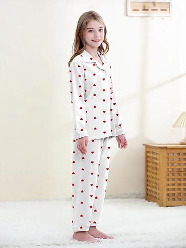 QZH.DUAO Girl & Women's 100% Cotton Pajamas Set Long Sleeve Button Down Sleepwear Nightwear Soft Pjs Sets, 5 Years - L thumbnail 3