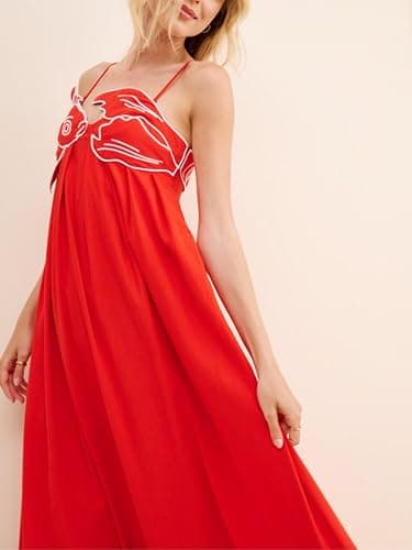 Joiemont Womens Koi Fish Long Strap Dress 3D Fish High Waist Maxi Cami Dress thumbnail 4