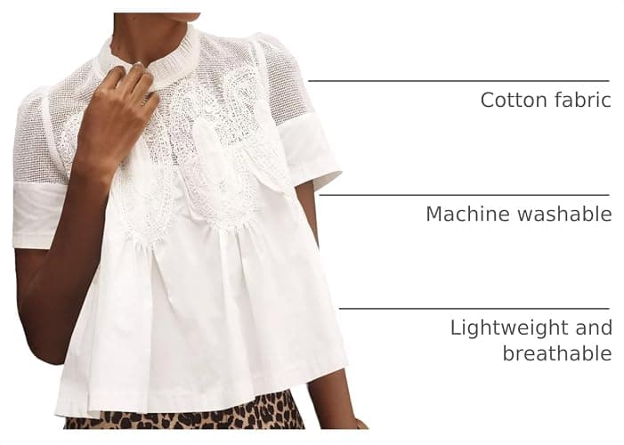 Burtell Women Swing Lace Blouse Summer Mock Neck Puff Short Sleeve Mesh Tops See Through A-Line Pleated Shirts Babydoll Top thumbnail 4