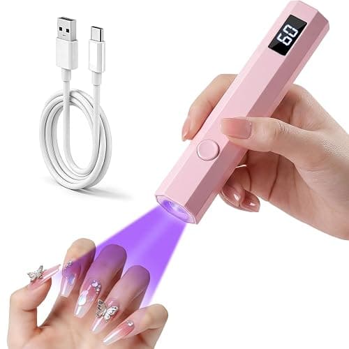 Ziumrw Handheld UV Nail Light for Gel Nails, Flash Cure Nail Lamp with LED Display, Mini Led Nail Lamp Pen Settings 20/60s Timer, Hand Held Nail Light for Glue Polish Home Salon DlY, Pink - Image 1