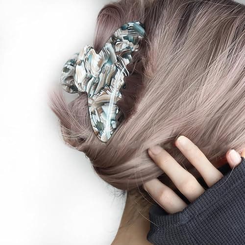 Wenlly large tortoise shell claw clip, 4.1 Inch cellulose acetate hair claw clips, marble non-slip strong hair hold barrettes for women and girls, blue thumbnail 2