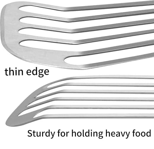 KSENDALO Stainless Steel Fish Spatula with Thin Edge, Sturdy Metal Slotted Egg Turner Flipper, Professional Spatulas for Kitchen Cooking, Dishwasher Safe thumbnail 4
