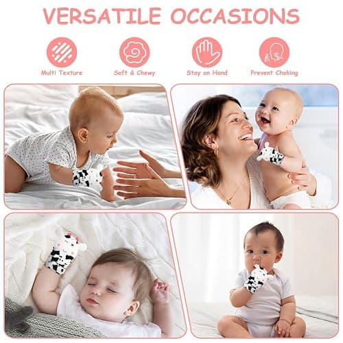 2Pack Silicone Teething Mitt, Cow Baby Teething Toy for 0-6 6-12 Months, Food Grade Silicone Infant Teething Mitten, BPA-Free Baby Chew Toys for Pain Relief, Sucking Needs thumbnail 8