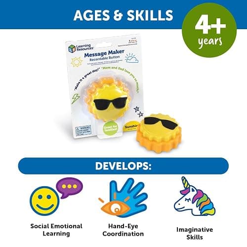 Learning Resources Message Maker Recordable Button Sunshine, SEL Toys, Classroom Must Haves, Teacher Supplies, Gifts for Boys and Girls, Speech Materials, Ice Breaker thumbnail 5