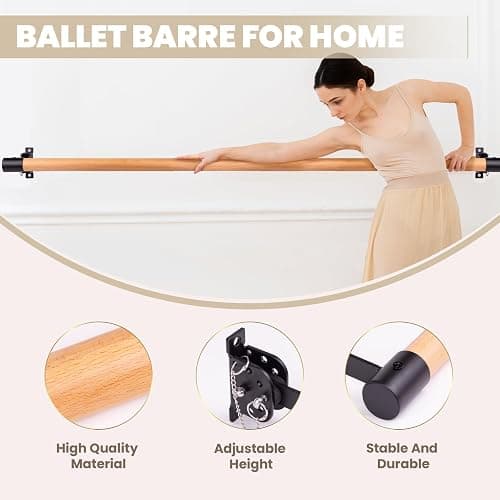 Adjustable Ballet Barre for Home,3Ft Wall Mounted Ballet Barre,Solid Wood Ballet Barre for Home,Ballet Bar with Ballet Stretch Band and Two Yoga Socks,Suitable for Dance Training,Pilates,Fitness thumbnail 5