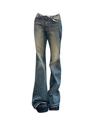 Harajuku Y2K Jeans a Zampa Vita Alta Pantaloni Sottili Comodi Pantaloni da Donna in Denim Moda Americani Retro Anni 2000 Estetici-Blu-XS - XS - Blu