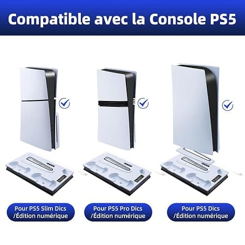 Wigearss PS5/PS5 Slim/PS5 Pro Ventilateur Station de Refroidissement, Support de Charge Vertical avec Chargeur Double Manette, Vitesse de Ventilation Réglable sur 3 Niveaux thumbnail 2
