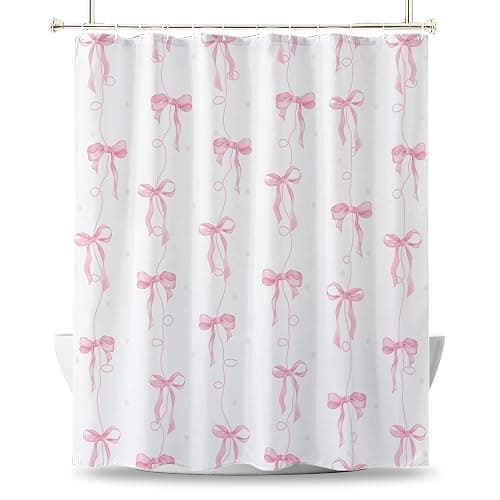 LYLYCTY Pink Bow Shower Curtain, Cute Coquette Preppy Aesthetic for Teens Girls Bathroom Decor Curtains with 12 Hooks, 72x72 inches thumbnail 9