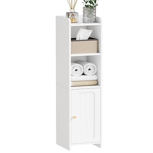 BEWISHOME Small Bathroom Cabinet, Narrow Storage Cabinet with Anti-Tip & Adjustable Shelves,Bathroom Organizers and Storage Cabinets for Small Spaces, 7.9 x 7.9 x 31.5 Inches,White YYG06W - Image 1